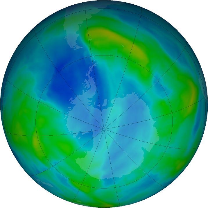 Antarctic ozone map for 29 May 2022